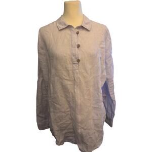 Sigrid Olsen 100% Linen Tunic Top, Roll Tab Sleeves, Lavender, Size Medium